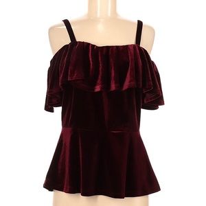 Moulinette Soeurs Sz M Red Velvet Cold Shoulder Top